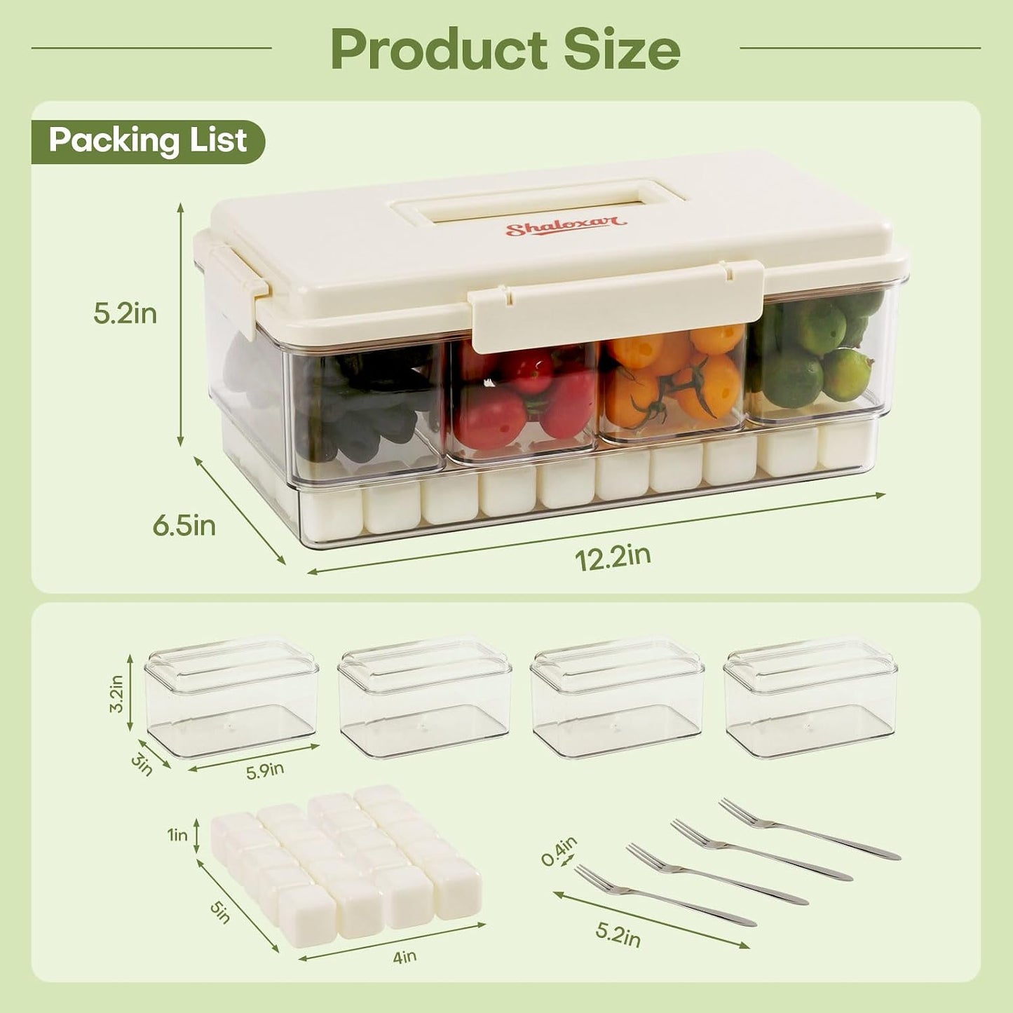 Chilled Divided Serving Tray &Snacklebox Container with Ice Pack, Portable Party Platter with Lid, Chilled Veggie Tray,Shrimp Cocktail Serving Dish, for Picnic,Road Trip,Beach