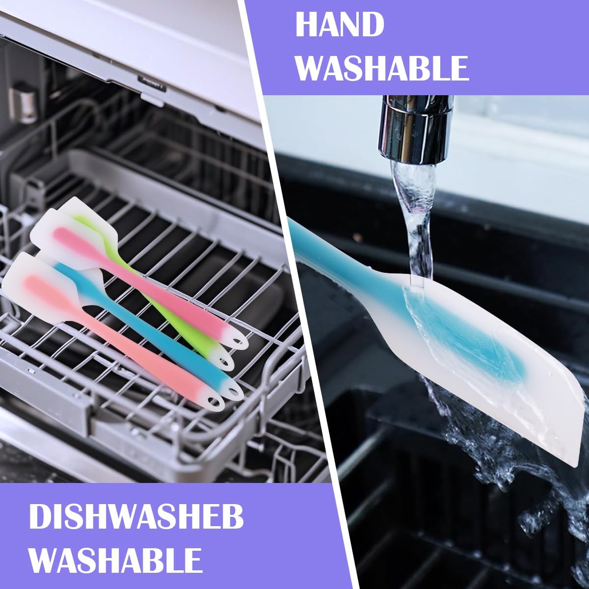 4 Pcs Silicone Spatula Set, 11inch Food Grade Rubber Spatulas, Upgrade Strong Handle with Ergonomic Grip, Heat Resistant Up to 450°F for Nonstick Cookware, Cooking, BPA Free, Dishwasher Safe