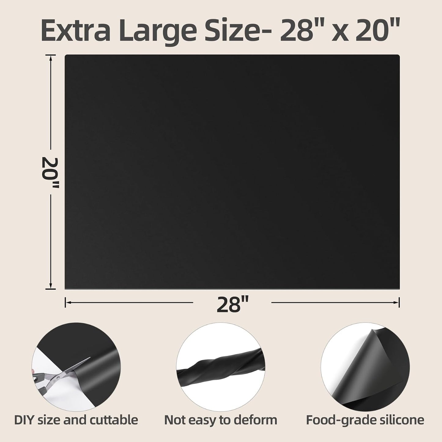 Silicone Mat with Edge Protection, 28" x 20" Large Kitchen Counter Protector Mat, Heat Resistant Desk Saver Pad for Craft Baking, Cut to Fit Placemat Non-Slip Easy to Clean Table Coffee Mat (White)
