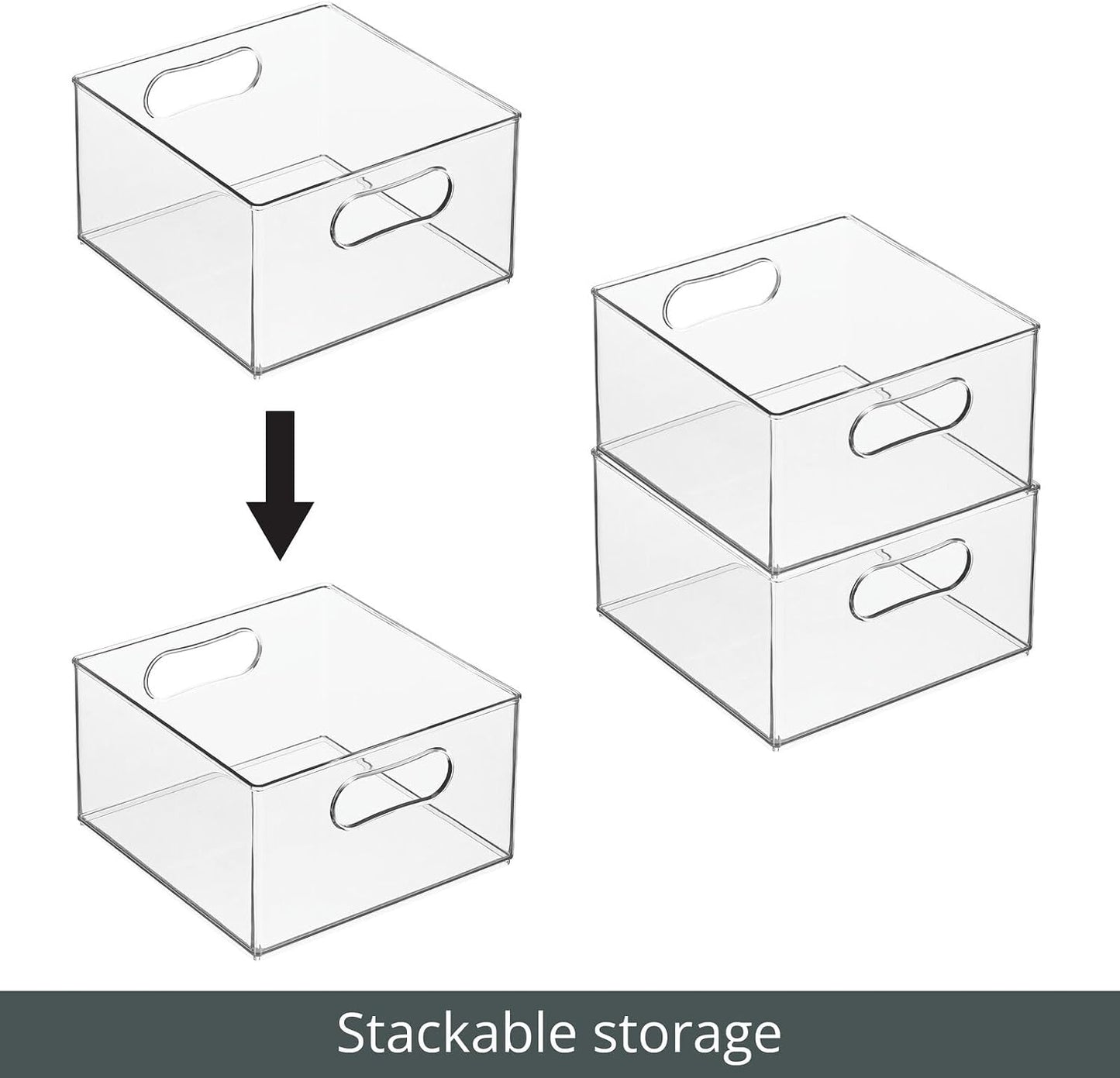 mDesign Deep Plastic Stackable Kitchen Storage Organizer Container Bin for Pantry, Cabinet, Cupboard, Shelves, Fridge, or Freezer - Holds Dry Goods, Sauces, Condiments, Ligne Collection, 2 Pack, Clear
