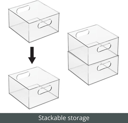 mDesign Deep Plastic Stackable Kitchen Storage Organizer Container Bin for Pantry, Cabinet, Cupboard, Shelves, Fridge, or Freezer - Holds Dry Goods, Sauces, Condiments, Ligne Collection, 2 Pack, Clear