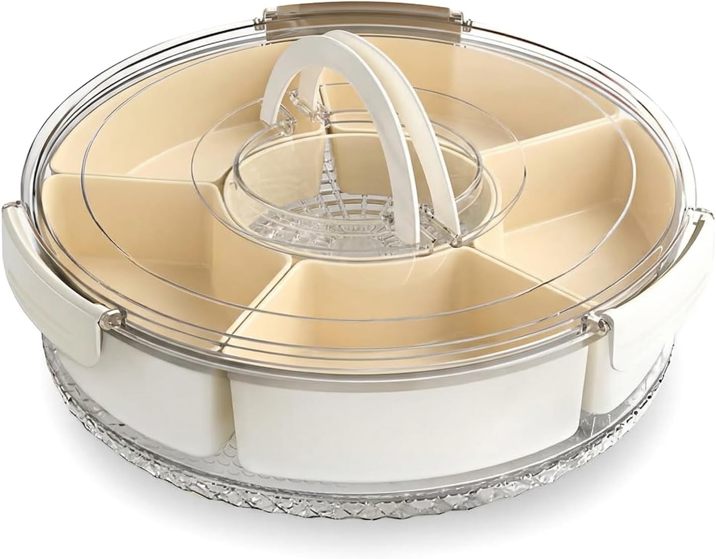 Divided Serving Tray with Lid & Handle, Portable Rotating Snackle Box, Clear Snack Spinner for Fruits, Snacks, Veggie & Charcuterie, Lazy Susan Organizer for Kitchen, Party, Travel & Picnic