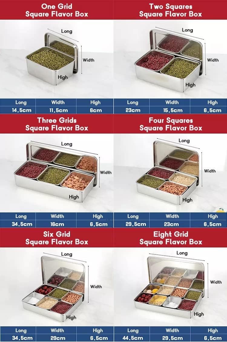 Xarra - Japanese Mini Container, Stainless Steel Yakumi Mise En Place Box, Multi Compartment Set For Food, Herbs, Seasoning and Spices (6 Compartment)