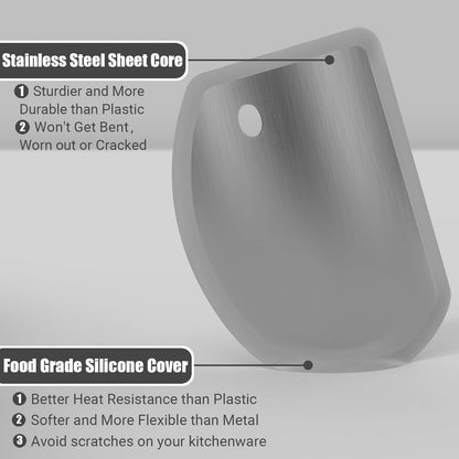 Silicone Dough Scraper with Stainless Steel Sheet, Curved Edge Flexible Bowl Scraper for Baking, Food Grade Silicone Bench Scraper for Sourdough Bread Proofing Basket, 5.98"×4.3", Dark Gray, SAPID