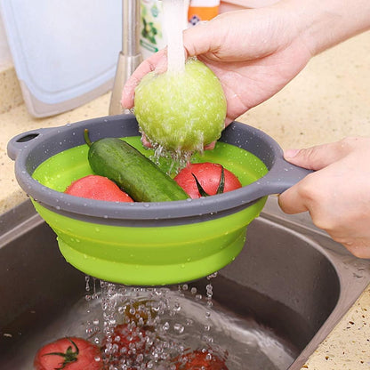 Foldable Silicone Strainer Colanders with Handles, Green and Red, 2 Pack