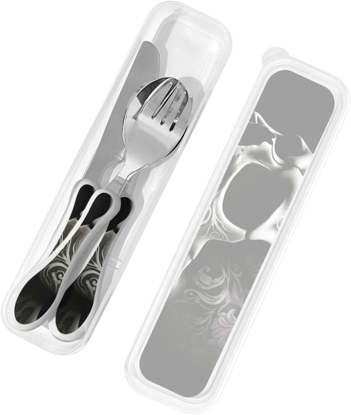 3-Piece Kids Silverware Set With Storage Case, Stainless Steel Reusable Children Safe Knife Spoon Fork Set Black And White Grid Children Flatware Set For Kids Lunch Box