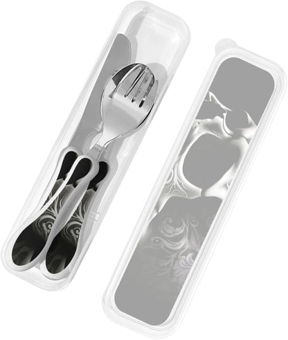3-Piece Kids Silverware Set With Storage Case, Stainless Steel Reusable Children Safe Knife Spoon Fork Set Black And White Grid Children Flatware Set For Kids Lunch Box