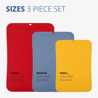 Blue Ginkgo TPU Cutting Mats [Set of 3] – Korean-Made Flexible, Knife-Friendly, Durable Kitchen Cutting Boards (Dark Gray, Gray, Blue)