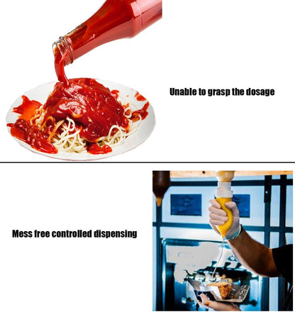 Large Capacity Condiment Dispenser for Restaurant and BBQ - Refillable Sauce Squeeze Bottle and Leak Proof Design for Mustard, Salad, Ketchup and More (round, 3.5 Liters)