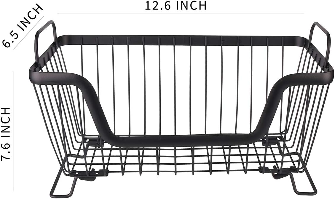 LOTTS Stackable wire basket for pantry, Metal Pantry basket, Storage Organizer Bin with Handles, Fruit basket for Kitchen Cabinets, Pantry, Closets, Bedrooms, Bathrooms (12.6×6.5×7.6")- 2 Pack