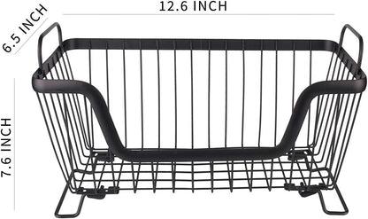 LOTTS Stackable wire basket for pantry, Metal Pantry basket, Storage Organizer Bin with Handles, Fruit basket for Kitchen Cabinets, Pantry, Closets, Bedrooms, Bathrooms (12.6×6.5×7.6")- 2 Pack