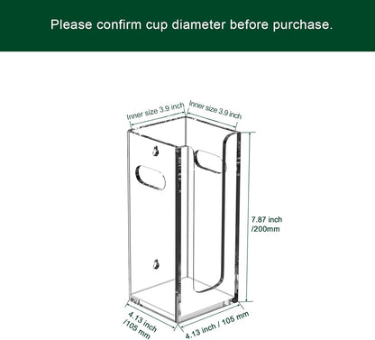 Disposable Coffee Cup Dispenser with Handles, Countertop or Wall Mount Hot/Cold Drink Cup and Lid Holder - Bathroom/Kitchen/Office Acrylic Cup Lid Storage Organizer (1 Compartment, Clear)