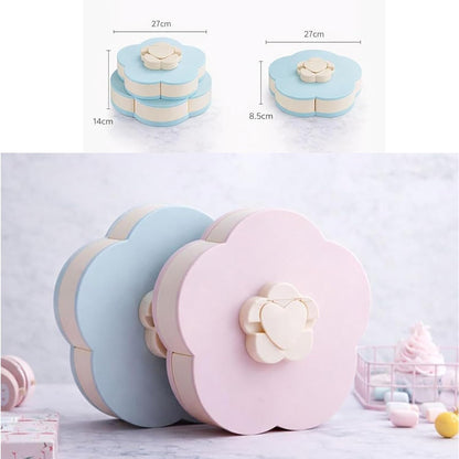 Divided Spin & Snack Serving Tray – Rotating Multi-Compartment Food Organizer, Covered Storage for Chips, Nuts, Dips & Veggies, Perfect for Parties & Entertaining (Pink Double-Layer with Stand)