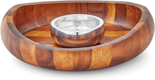 nambe Butterfly Collection Chip & Dip Serving Tray and Bowl | 2-Piece Set | Metal Dip Bowl for Salsa and Guacamole | Large Party Platter for Vegetables, Snacks, or Chips | 16-Inch