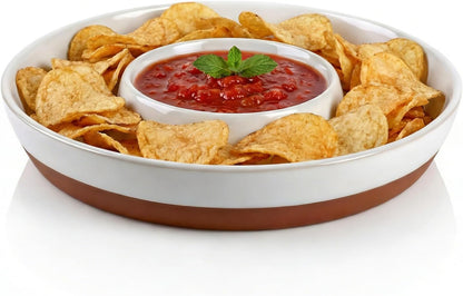 Chips and Dip Serving Tray 11 Inch Divided Snack Bowl Set for Dip Bowls Veggies Fruit and Party Hosting Essentials Durable Ceramic Design for Effortless Entertaining