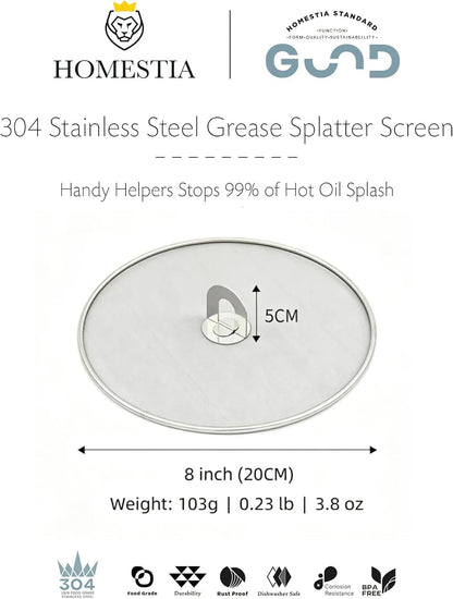 Homestia Splatter Screen for Frying Pan, 8'' Kitchen Grease Splatter Guard
