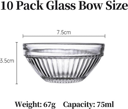 3in 2.5oz Small Clear Glass Ramekins Custard Bowls, 10 Pack Mini Glass Dipping Sauce Cups Pinch Bowl, Little Kitchen Condiment Ingredient Prep Salad Dishes, Dishwasher Microwave Freezer Safe
