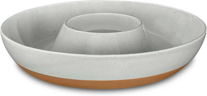Mora Ceramic Chips and Dip Serving Tray: Large Divided Party Bowl Set for Chips & Salsa, Veggies & Dip, Fruit, Snacks, Entertaining, Hosting, etc. Minimalist Design for the Modern Hostess - White