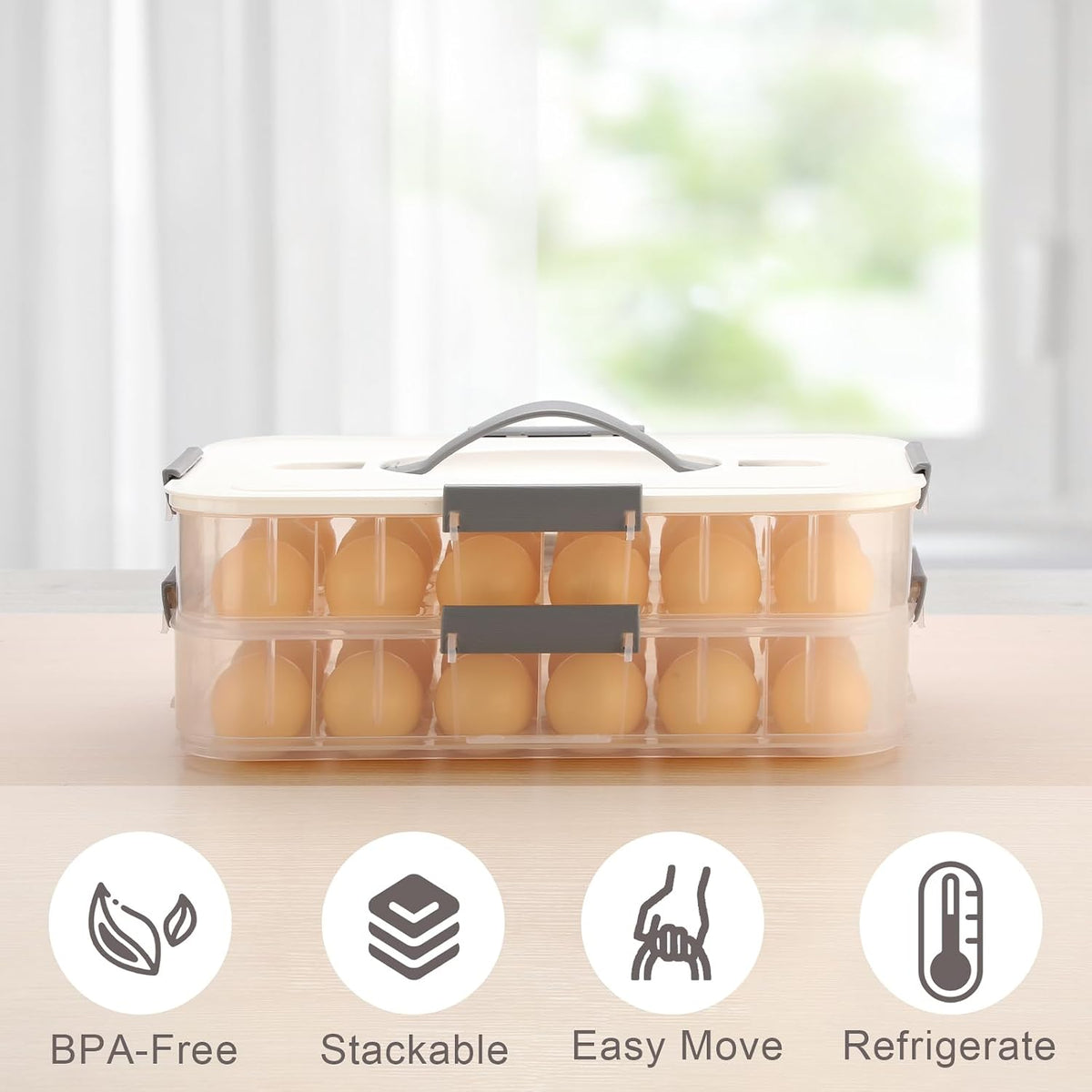 BTSKY Deviled Egg Platter with Lid, 3-Layer 54 Slots Deviled Eggs Carrier, Clear Portable Egg Holder for Fridge Reusable Deviled Eggs Tray Carton Box for Easter and Party Favor (3-Layer, Orange)