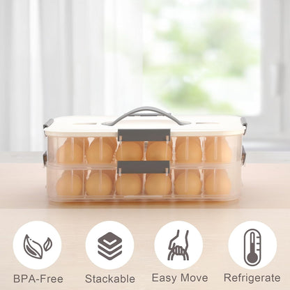 BTSKY Deviled Egg Platter with Lid, 3-Layer 54 Slots Deviled Eggs Carrier, Clear Portable Egg Holder for Fridge Reusable Deviled Eggs Tray Carton Box for Easter and Party Favor (3-Layer, Orange)