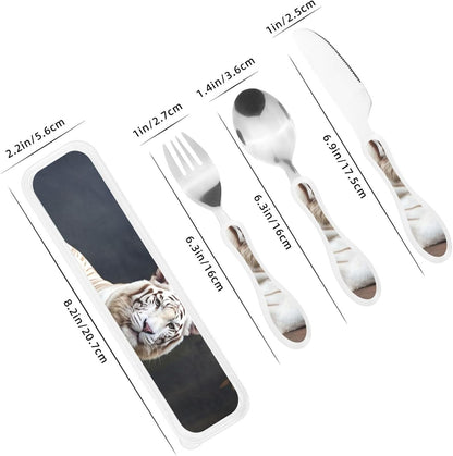 3-Piece Kids Silverware Set With Storage Case, Stainless Steel Reusable Children Safe Knife Spoon Fork Set Airplane Sunset Children Flatware Set For Kids Lunch Box