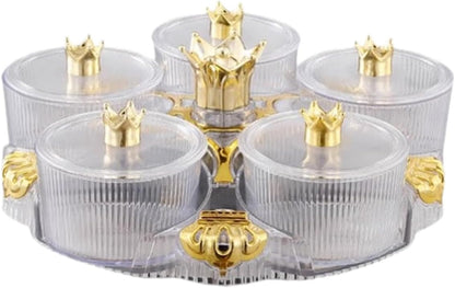 predolo Serving Tray Appetizer Platter with 5 Compartments Divided Plate Rotating Base Lid Suitable for Parties Living Room Home Decoration, Clear