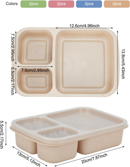 8-Pack 3 Compartment Meal Prep Containers with Lids, Wheat Straw Plastic, Microwave/Dishwasher/Freezer Safe, Stackable