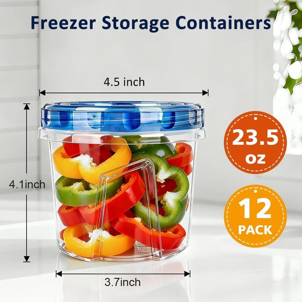 10 Pack 34oz Reusable Freezer Food Storage Containers with Twist Top Lids, Airtight Plastic Meal Prep Food Containers for Leftover Lunch Fruit Salad Oats, Clear Large Soup Container Microwave Safe