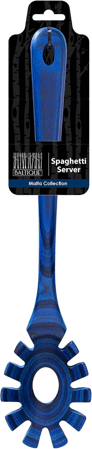 Baltique Malta Collection Wooden Spaghetti Spoon – 12.5" Pasta Server with Teeth, Colorful Birch Wood Utensil for Portioning, Stirring & Serving Noodles