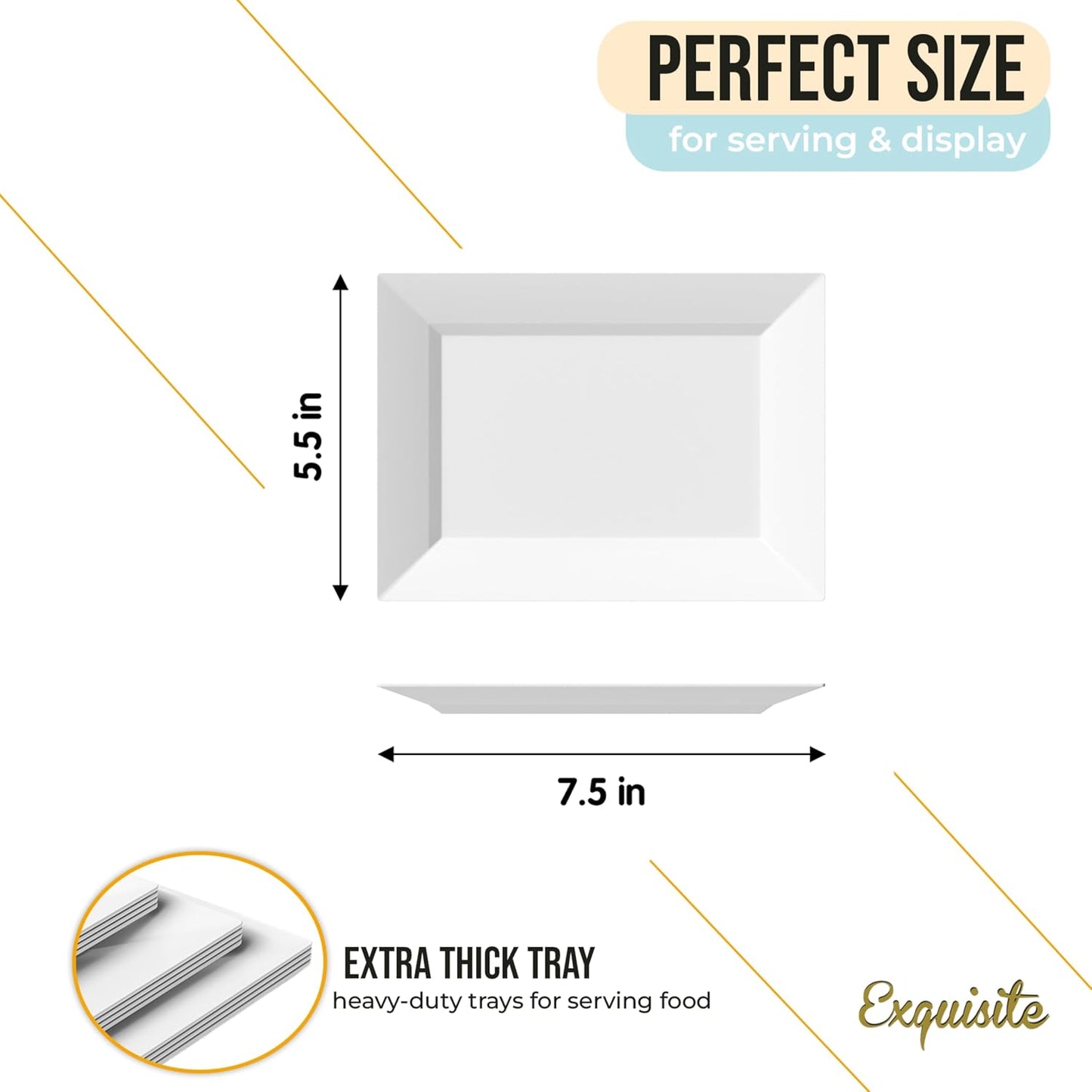 Exquisite Plastic Serving Trays For Party - 40 Pcs 7.5 Inch White Serving Platters, Plastic Trays For Food, White Tray, Food Tray Disposable Platters For Parties, Catering & Buffet
