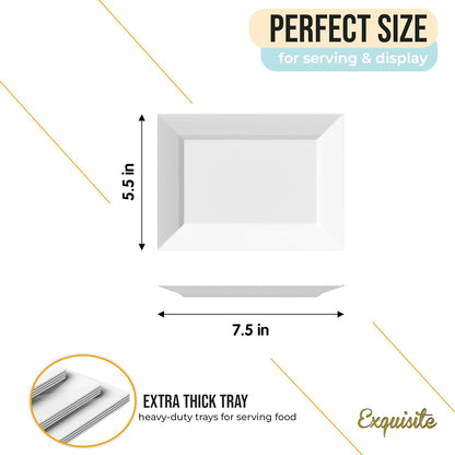 Exquisite Plastic Serving Trays For Party - 40 Pcs 7.5 Inch White Serving Platters, Plastic Trays For Food, White Tray, Food Tray Disposable Platters For Parties, Catering & Buffet