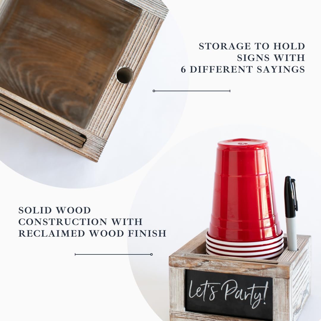 White Party Cup Holder with Marker Slot- Drink Caddy with Interchangeable Signs- Mark Your Cup and Drink Up-Hosting Essentials Wood Cup Dispenser- Brunch Supplies- Disposable Cup Holder Hostess Gifts