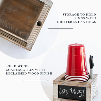 White Party Cup Holder with Marker Slot- Drink Caddy with Interchangeable Signs- Mark Your Cup and Drink Up-Hosting Essentials Wood Cup Dispenser- Brunch Supplies- Disposable Cup Holder Hostess Gifts
