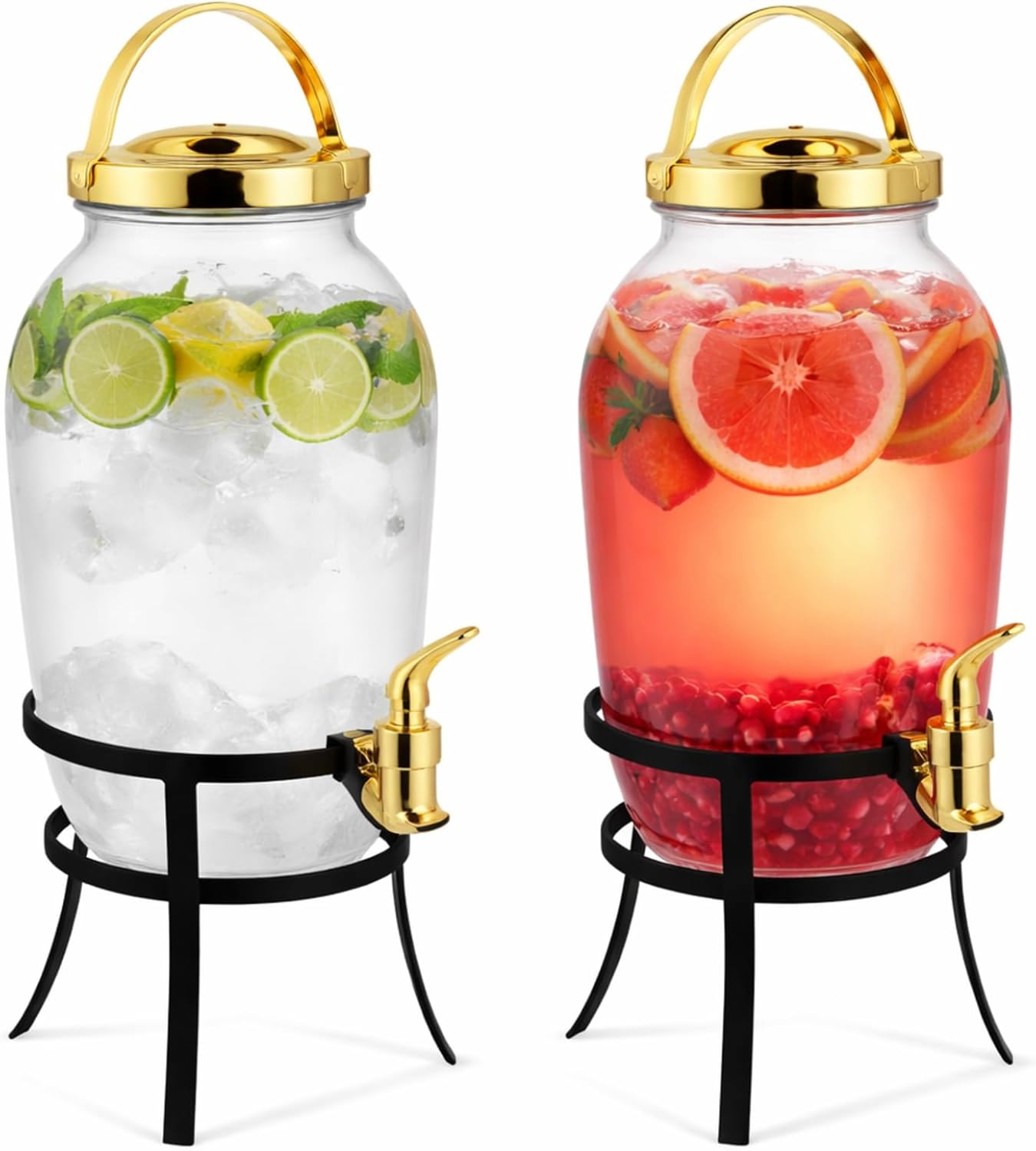 Havawish 2 Pack 1.16 Gallon Drink Beverage Dispenser with Stand for Parties Plastic Water Lemonade Juice Dispenser with Spigot and Lid for Countertop Weddings(Gold)