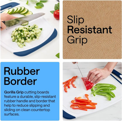 GORILLA GRIP BPA-Free Reversible Kitchen Cutting Board Set of 3, US Designed, Nonporous, Juice Grooves Catch Liquid, Slip Resistant Border, Dishwasher Safe, Durable Large Food Chopping Boards, Black