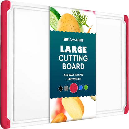 Plastic Cutting Board for Kitchen - Extra Large Cutting Board 18 Inch Reversible Chopping Board, Juice Groove, Non Slip Feet, Dishwasher Safe, BPA Free Large Cutting Board for Meat Vegetables Fruit