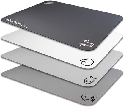 Fotouzy Plastic Cutting Boards with Food Icons, Set of 4, Flexible Cutting Mats with Hole, BPA-Free, Non-Slip and Dishwasher Safe, Modern Neutral Colors