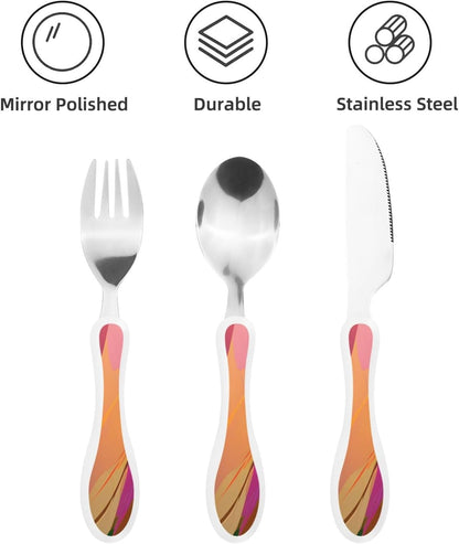 3-Piece Kids Silverware Set With Storage Case, Stainless Steel Reusable Children Safe Knife Spoon Fork Set Blue Active Girl Running Sunset Children Flatware Set For Kids Lunch Box - Colors C