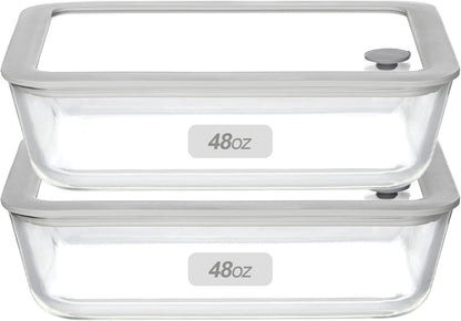Glass Food Containers with Glass Lid, Microwave Safe Food Storage Container Set, 4 Pack of 35oz, Large Size Airtight Storage Set with Leak Proof Lids, Meal Prep Containers