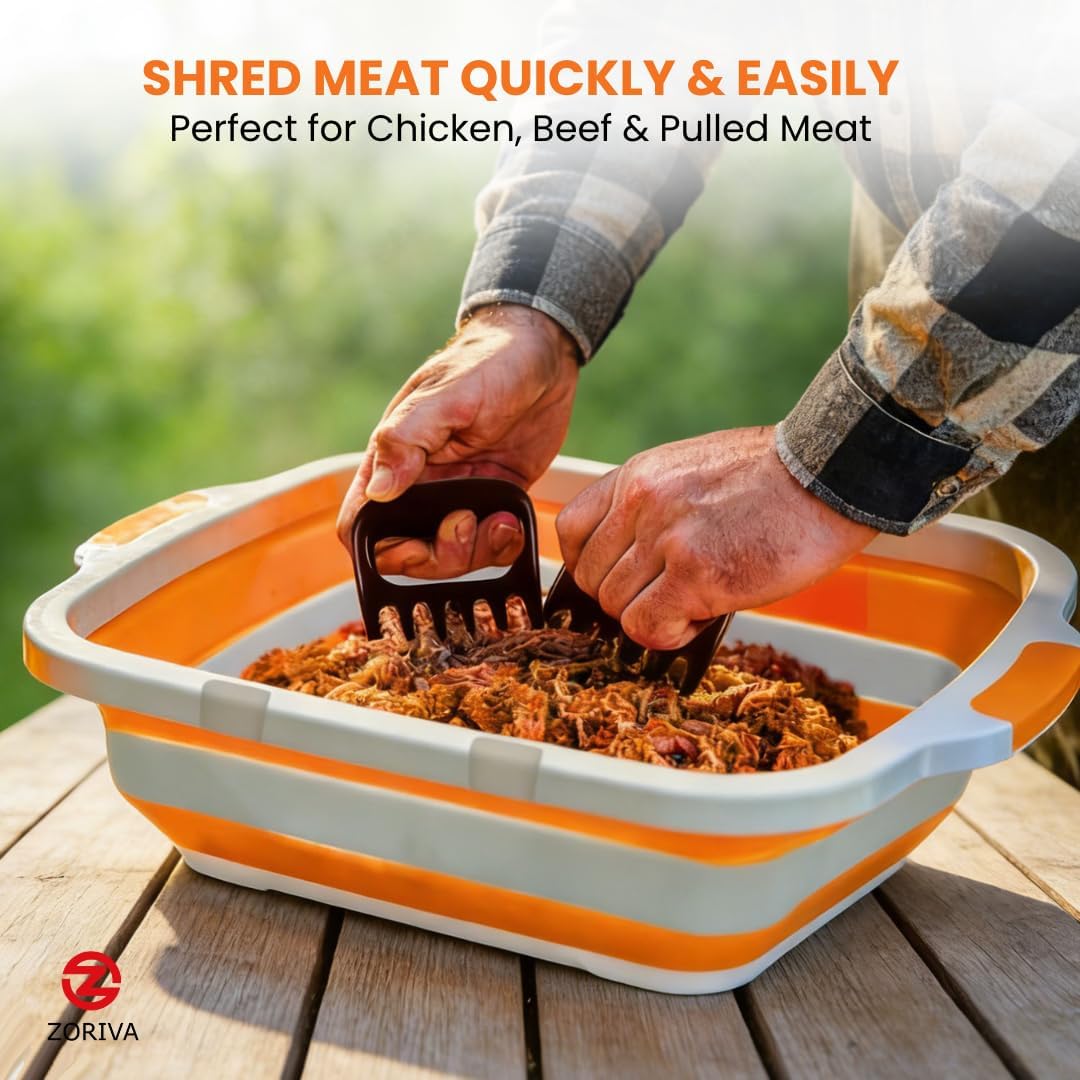 BBQ Prep Tub with Lid and Meat Claws – 8L Collapsible, Multifunctional Washing and Storage Basin for Meat, Vegetables and Fruits, Ideal for Outdoor Grilling, Camping and Kitchen Use