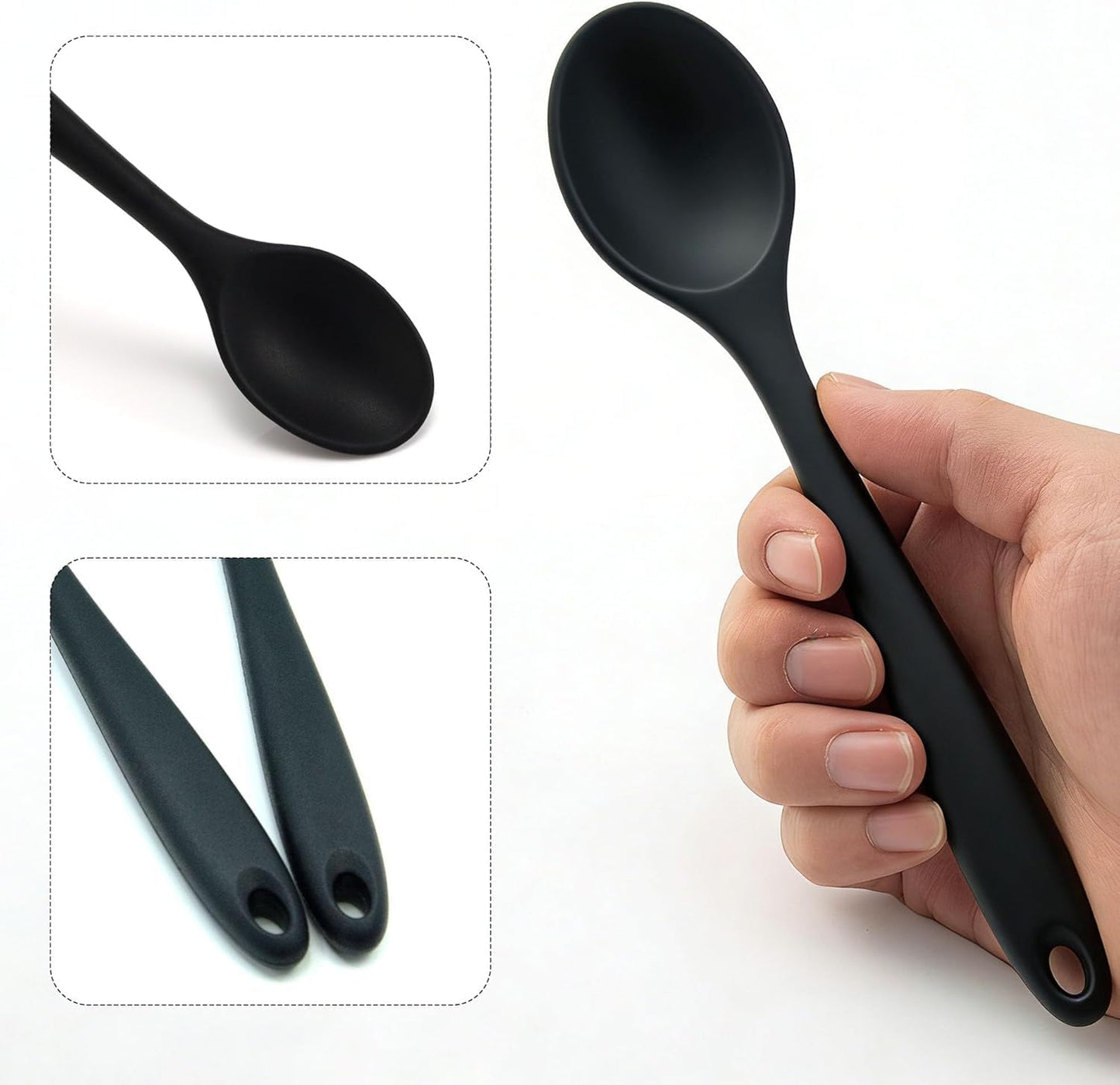Silicone Spoons Set of 5,Mixing Spoons for cooking,Heat Resistant Spoons, Mixing Spoons for Kitchen Cooking Baking Stirring Mixing Tools (2pcs Large & 3pcs small)