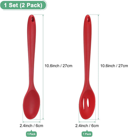 M METERXITY 2-Pack Silicone Cooking Spoons, 10.6" Mixing Nonstick Slotted and Solid Serving Spoons, Heat Resistant Utensils for Kitchen/Cooking/Baking/Stirring