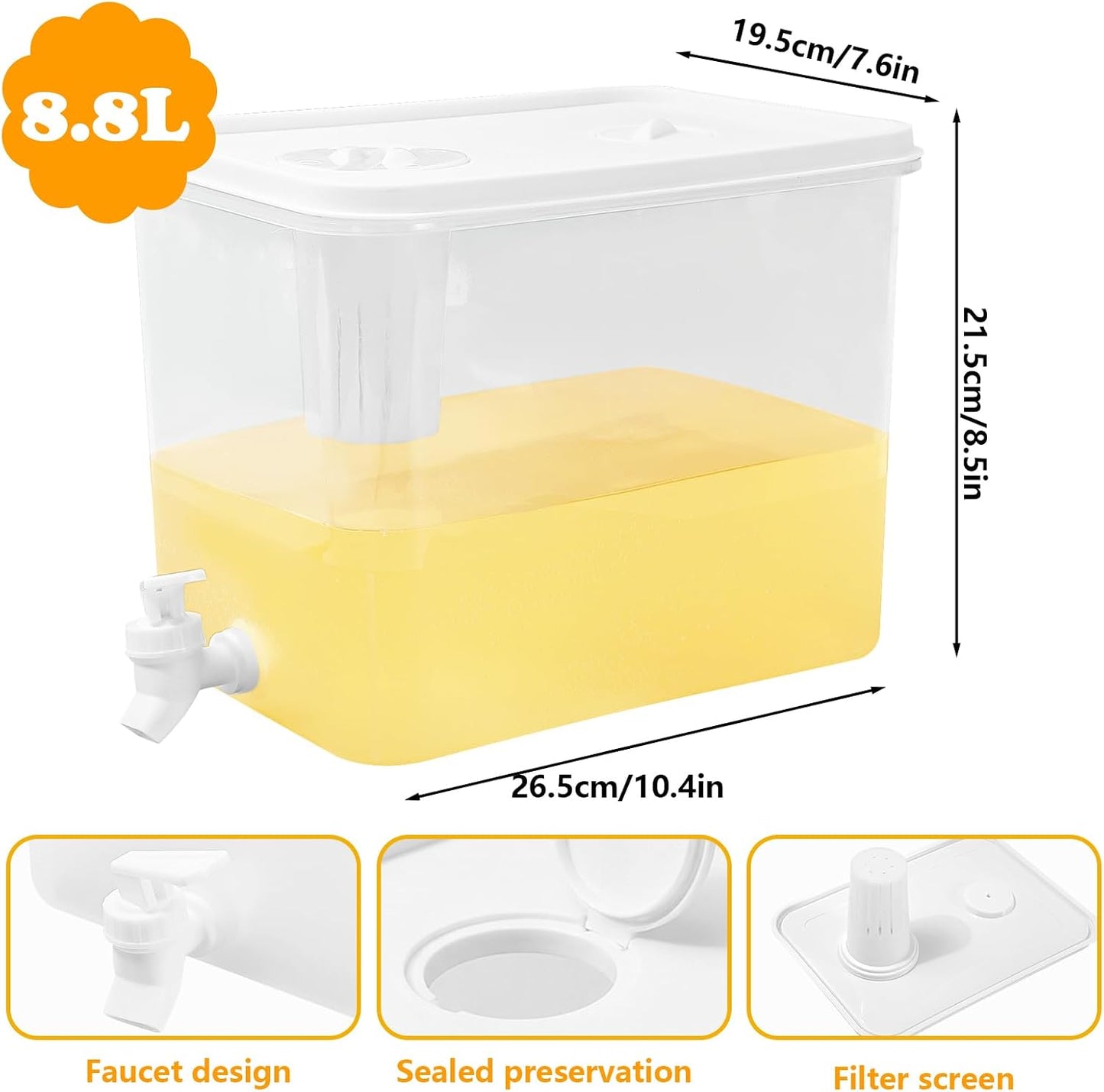 JarThenaAMCS Lemonade Stand Supplies Kits 8.8L Plastic Drink Dispenser with Spigot 50 Sets 12 Oz Disposable Cups with Lids Straws for Water Tea Beverages Juice