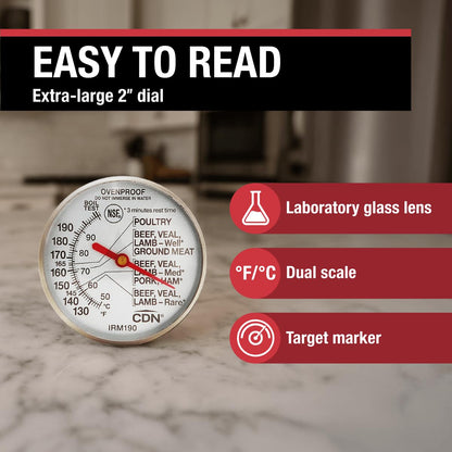 CDN Ovenproof Meat Thermometer | NSF® Certified | ProAccurate® | 1.75" Dial | For Oven & Grill Cooking | Durable Stainless Stem | Fast & Accurate Readings | IRM190