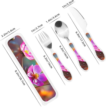 3-Piece Kids Silverware Set With Storage Case, Stainless Steel Reusable Children Safe Knife Spoon Fork Set Blue Active Girl Running Sunset Children Flatware Set For Kids Lunch Box - Colors B
