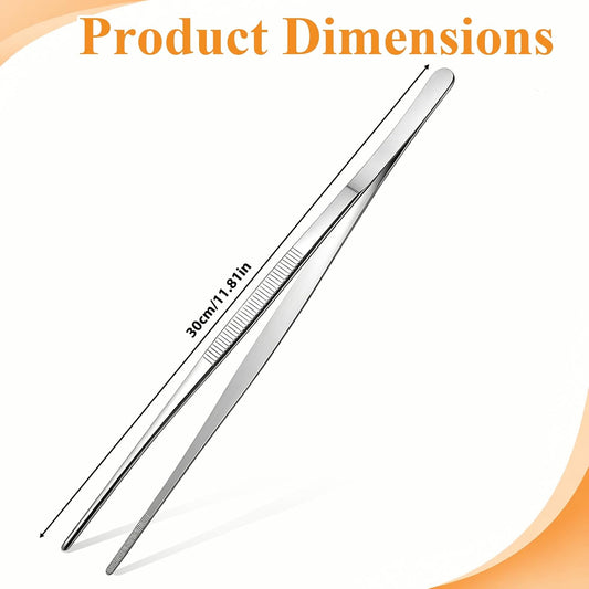 11.8 Inch Food Tweezers, Stainless Steel Pasta Tweezers Cooking Long Tweezer Tongs for Serving, Grill, BBQ & Kitchen Use (Silver)