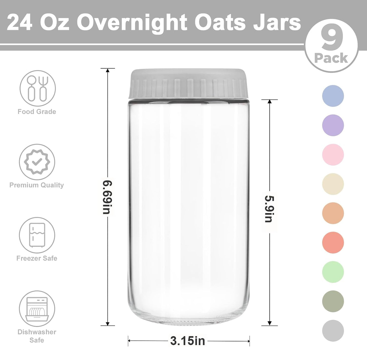 Overnight Oats Containers with Lids, 10oz Wide Mouth Mason Jars with Lids, 9 Pack Glass Jars with Airtight lid for Chia Pudding Yogurt Salad, Meal Prer Oatmeal Jars, Pink