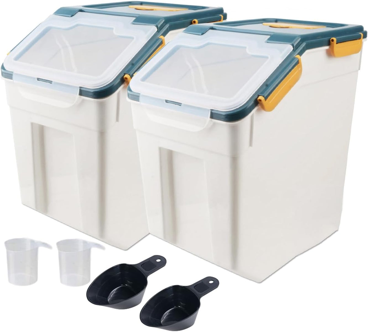 Large Flour Storage Container Bin 25lb, 2Pack Airtight Rice Storage Containers with Wheels Seal Locking Lid, BPA Free with Measuring Cup&Scoop for Flour, Rice, Grain(Green)
