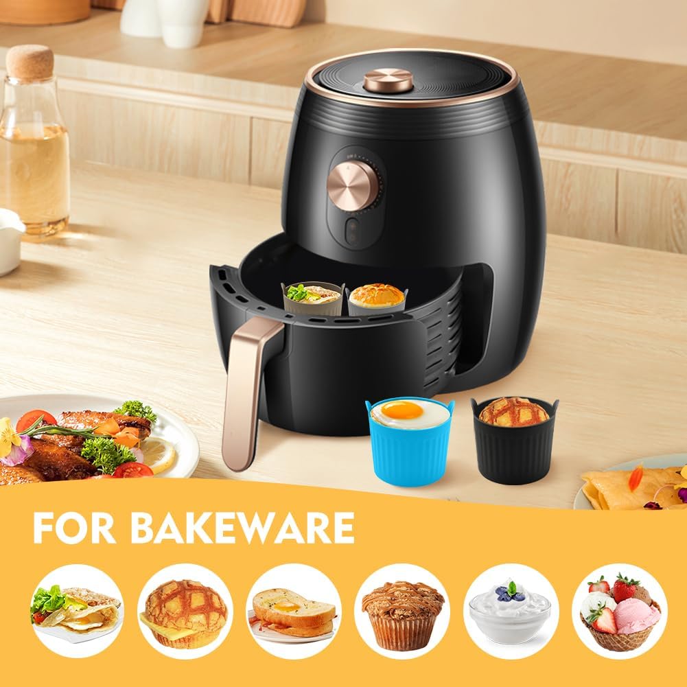 4Pack Air Fryer Baking Ramekins, Silicone Ramekins for Air Fryer, Easy Release Baking Cakes Moulds Egg Poached Fried Egg Mould, Bakeware Set for Eggs, Cupcakes, Muffins, Puddings