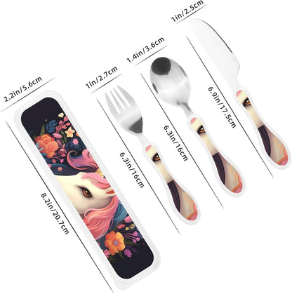 3-Piece Kids Silverware Set With Storage Case, Stainless Steel Reusable Children Safe Knife Spoon Fork Set African Animals Children Flatware Set For Kids Lunch Box